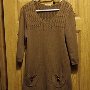 Pop Brown Long Sleeve Knit Dress